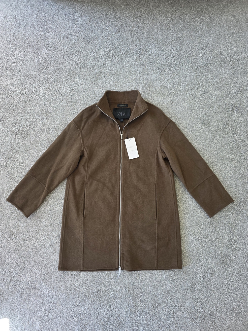 Zara Women's Wool Brown Zip-Up Peacoat